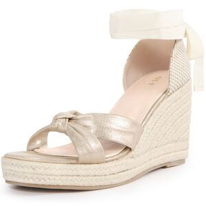 Espadrilles Platform Ankle Strap Wedges Heel Lace Up Sandals Gold